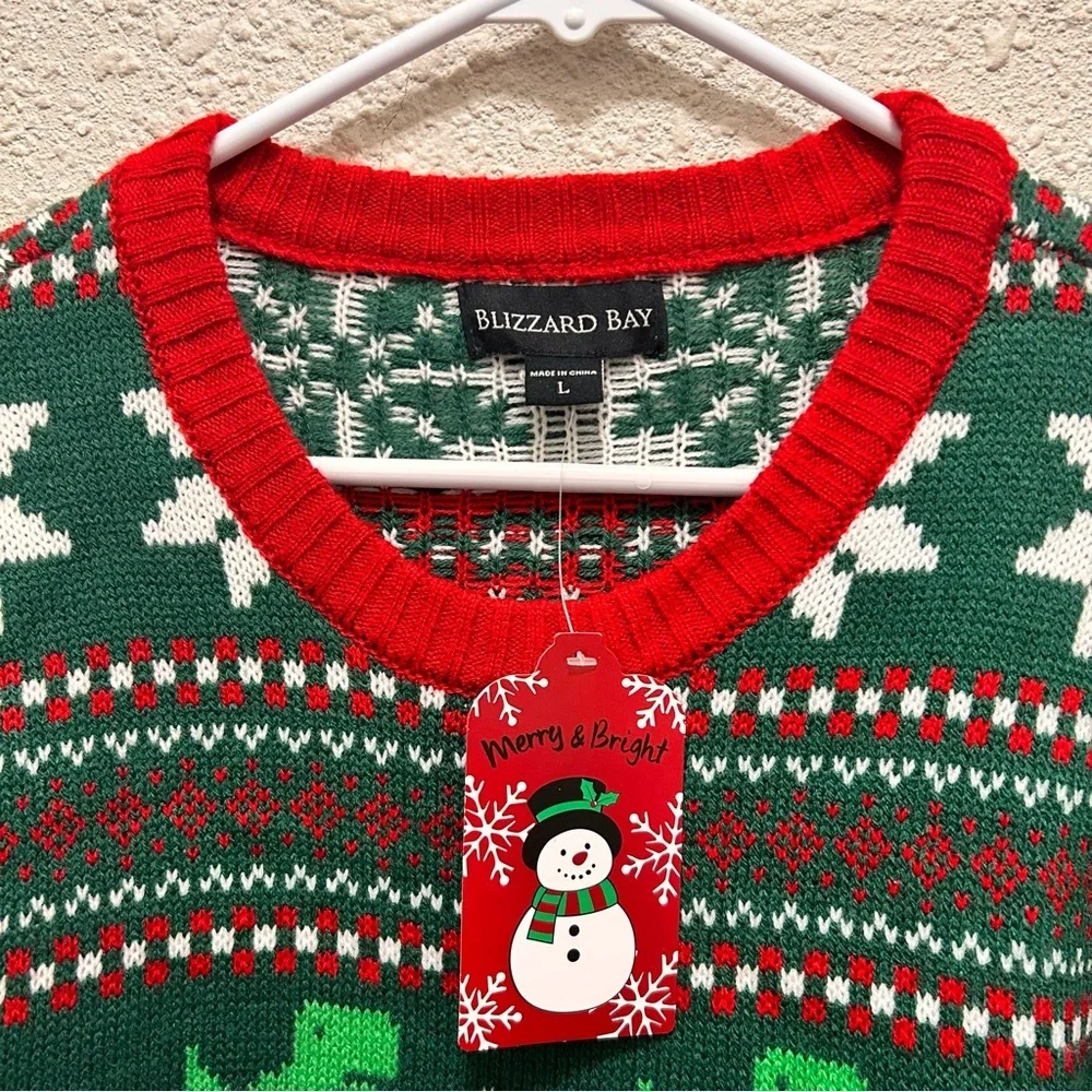 Blizzard Bay Mens Ugly Dinosaur Christmas Sweater NWT Large